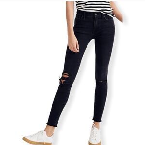 Madewell 10 inch high riser distressed raw hem ripped black skinny jeans size 26
